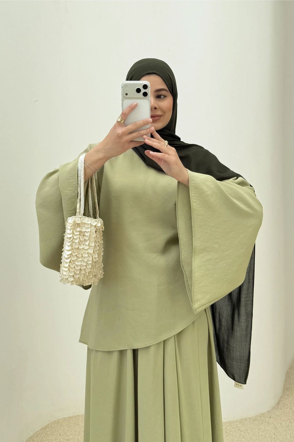 Zahra Asymmetrical Two Piece Maxi Set-Green