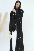 Floral Embroidered Abaya & Hijab Set-Black
