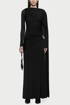 Elegant Solid-Color Slim-Fit Maxi Dress-Black