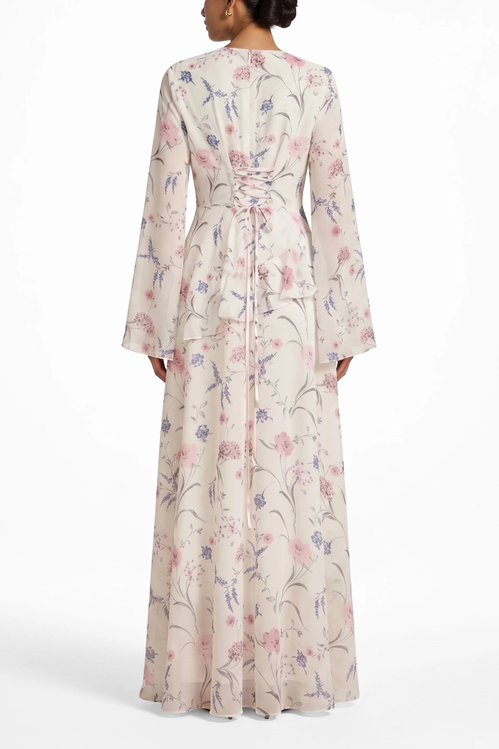 Elegant Luxury Lightweight Long Sleeve Maxi Dress-Floral