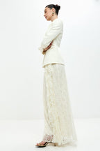 Blair Button Blazer Ruffle Lace Two Piece Set-White