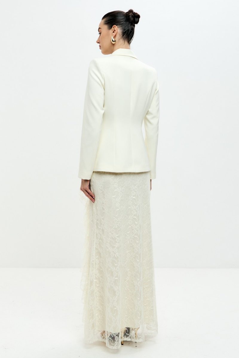 Blair Button Blazer Ruffle Lace Two Piece Set-White