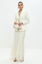 Blair Button Blazer Ruffle Lace Two Piece Set-White