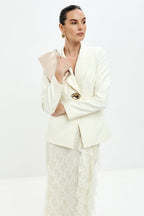 Blair Button Blazer Ruffle Lace Two Piece Set-White