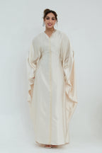 Sara Lace Trim Batwing Satin Abaya-Apricot
