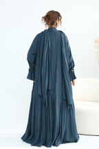 Rahma Tiered Flare Cuff Open Abaya-Blue
