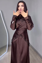 Maysa Wrap Fringe Satin Two Piece Set