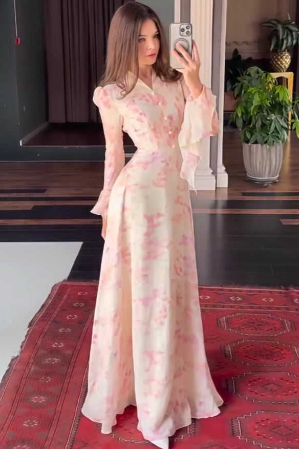 Mia Floral Ruffle Cuff Maxi Dress