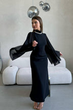 Clara Rhinestone Neck Flare Sleeve Midi Gown
