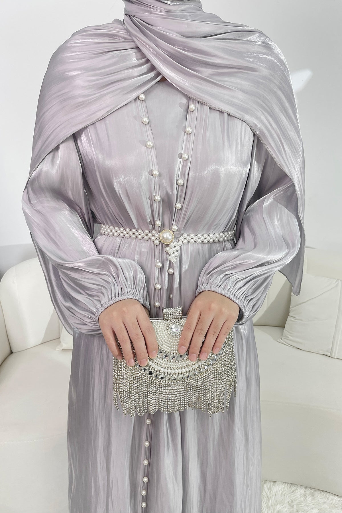 Maya Pearl Belt Shimmer Three-Piece Co-ord-Purple