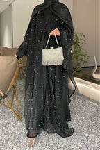 Nur Pearl Draped Two-Piece Abaya-Black