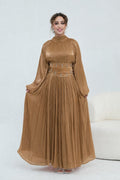 Rania Beaded Waist Shimmer Maxi-Khaki
