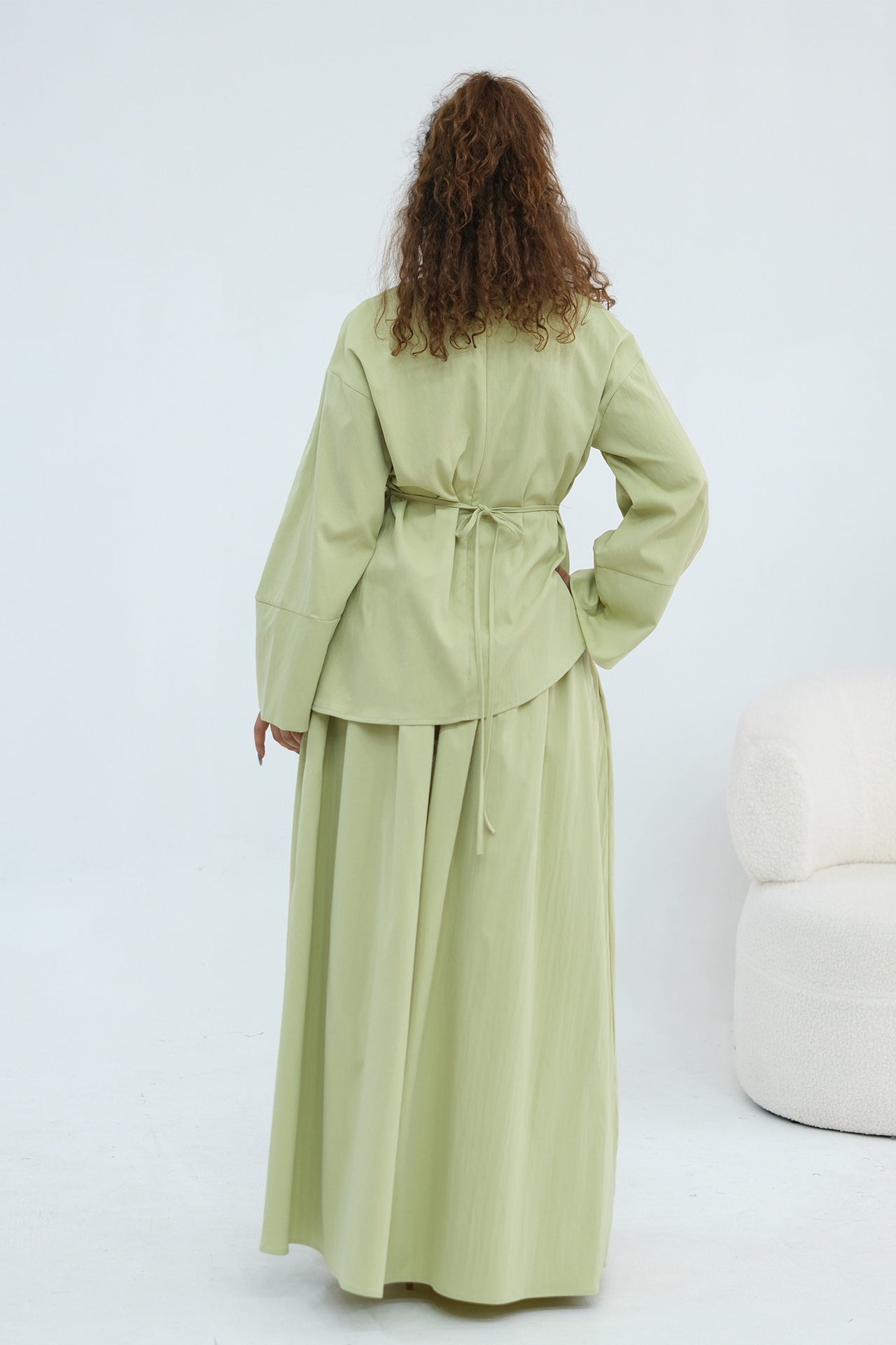 Zahra Asymmetrical Two Piece Maxi Set-Green