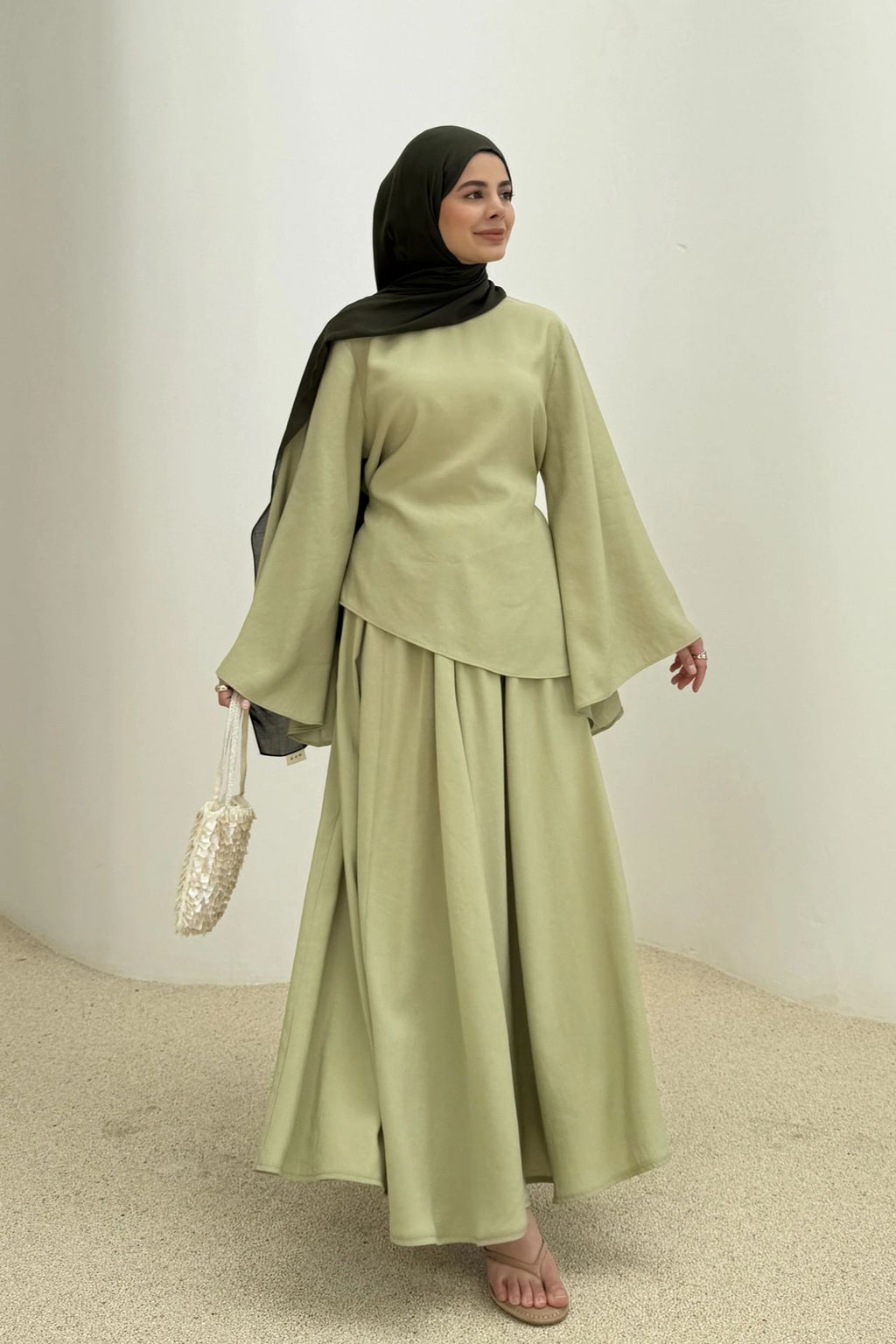 Zahra Asymmetrical Two Piece Maxi Set-Green