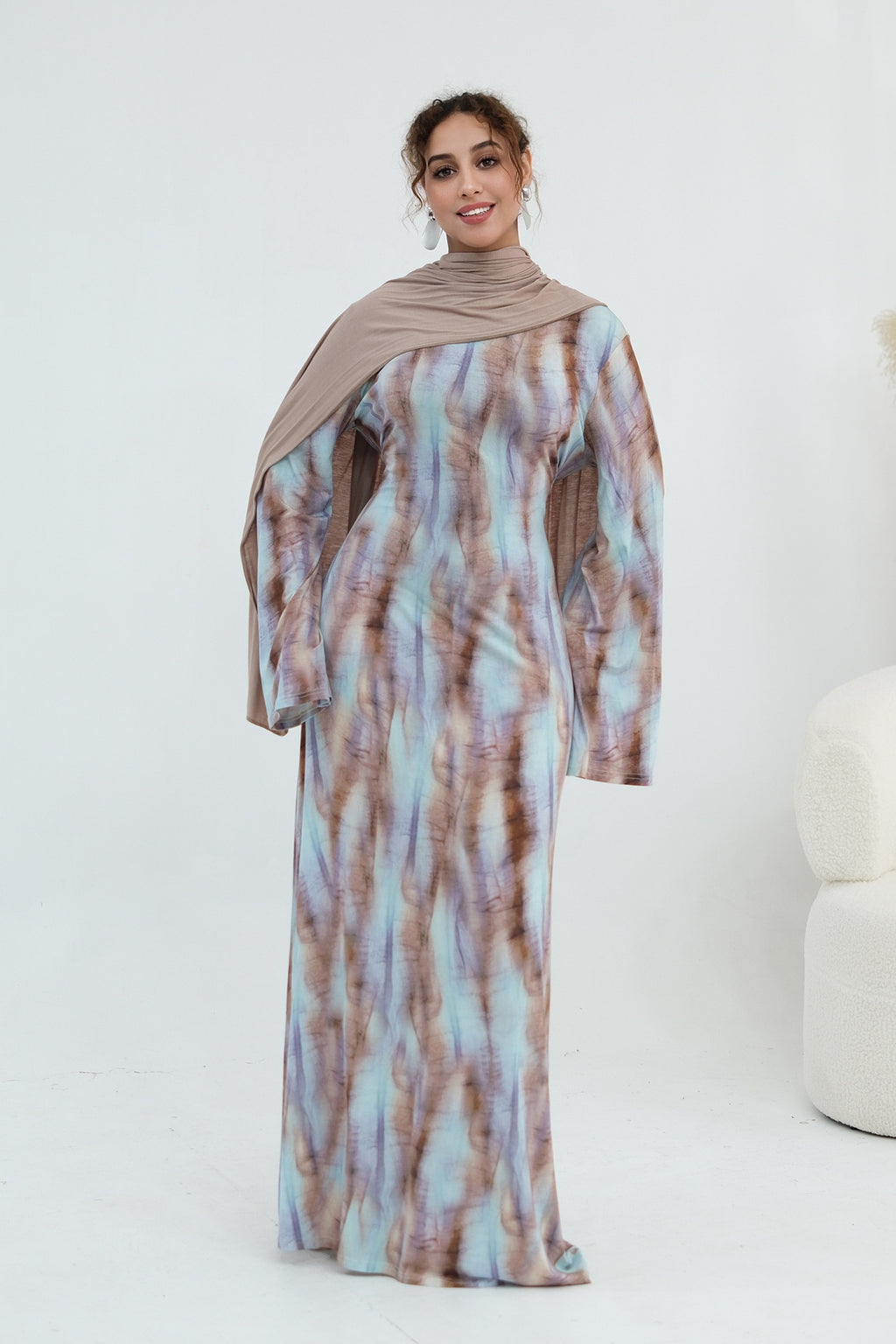 Leila Tie Dye Flare Sleeve Maxi Dress-Coffee