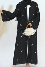 Floral Embroidered Abaya & Hijab Set-Black