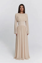 Iris Gathered Waist Flare Sleeve Maxi Dress-Apricot