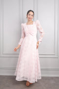 Elara Bow Floral Puff Sleeve Midi-Pink