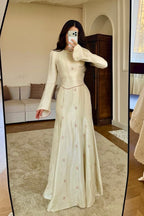 Elena Embroidered Crinkle Flare Sleeve Dress