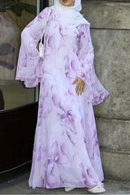 Yara Watercolor Ruffle Flare Maxi Dress-Purple
