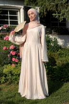 Zoe Draped Shoulder Textured Abaya-Apricot