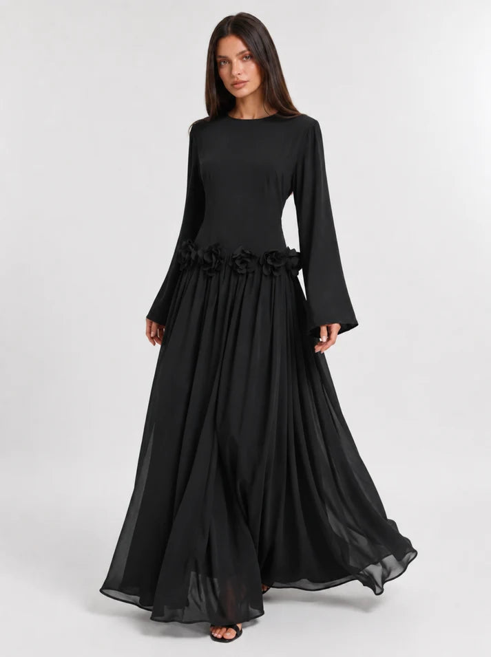 Amaya Flowerfall Gown -Black