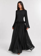 Amaya Flowerfall Gown -Black