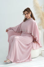 Maya Rhinestone Cape Layer Maxi Dress-Pink