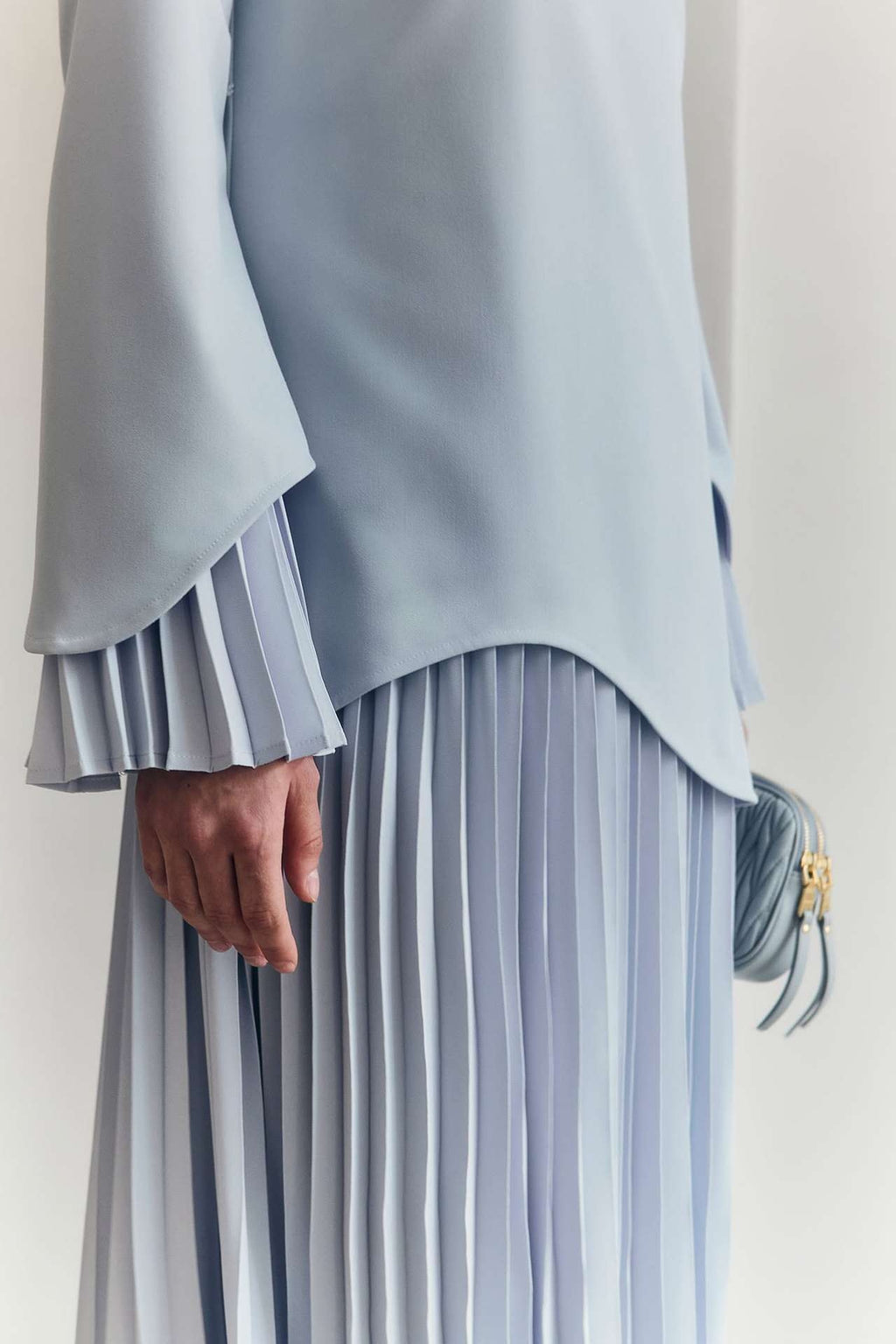 Maren Pleated Layer Midi Dress-Blue