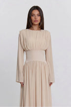 Iris Gathered Waist Flare Sleeve Maxi Dress-Apricot