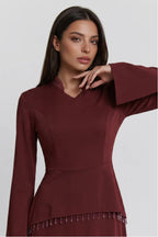 Nur V Neck Beaded Two Piece Abaya-Red