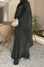 Nur Pearl Draped Two-Piece Abaya-Black