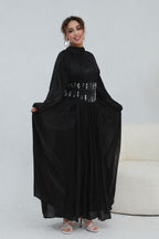 Rania Beaded Waist Shimmer Maxi-Black