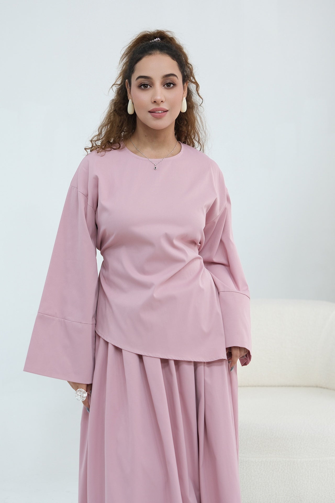 Zahra Asymmetrical Two Piece Maxi Set-Pink
