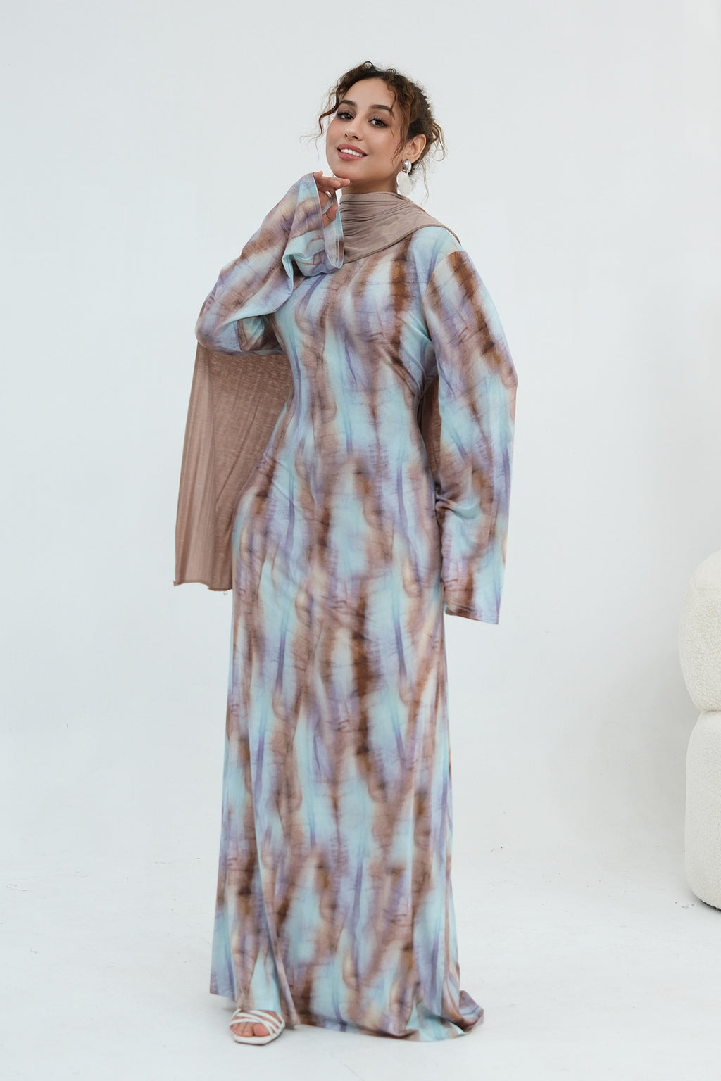 Leila Tie Dye Flare Sleeve Maxi Dress-Coffee