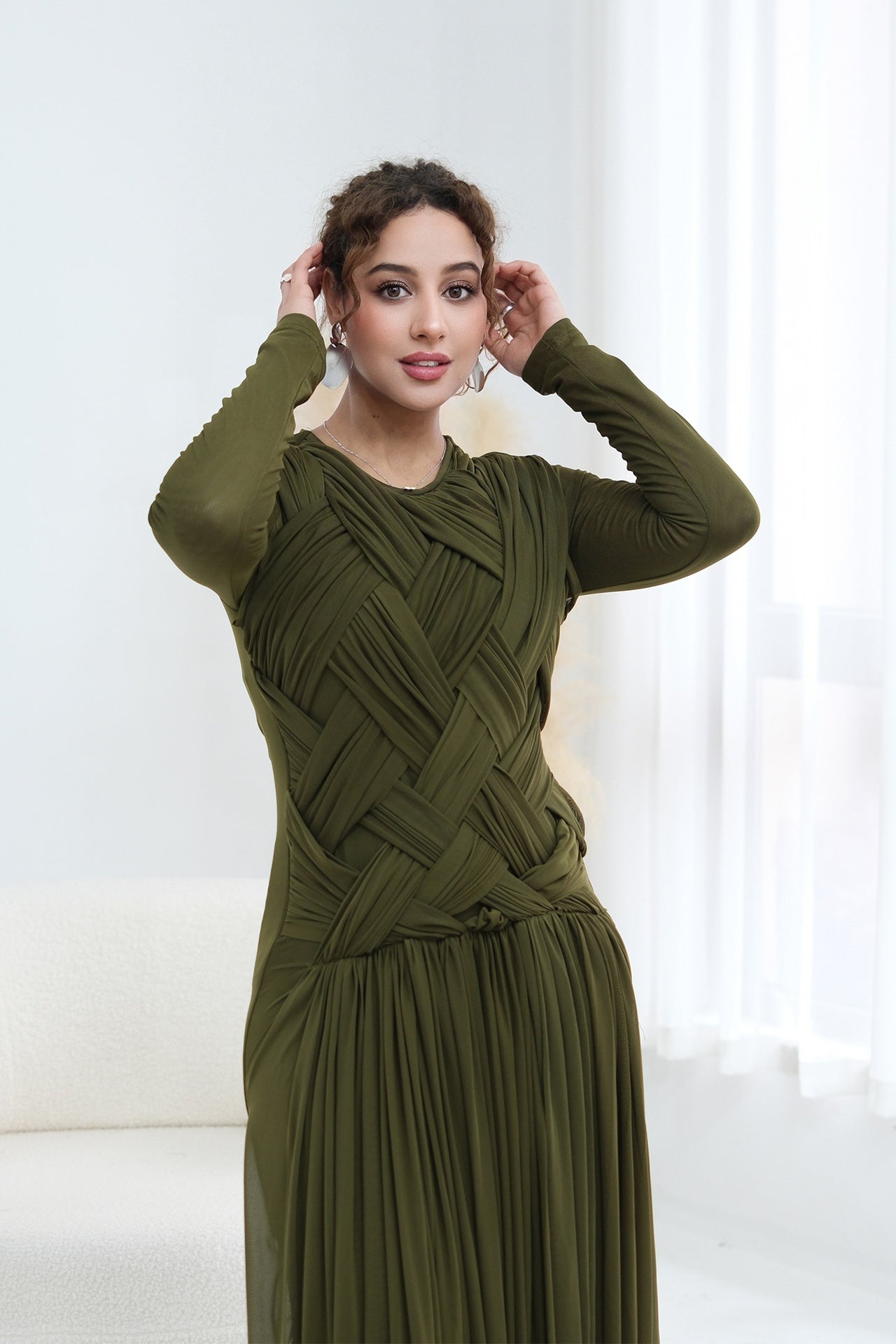 Grace Woven Mesh Maxi Dress-Green