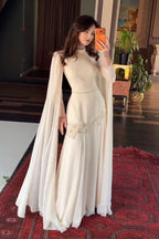 Embellished Hip High-Neck Cape Sleeve Maxi Dress