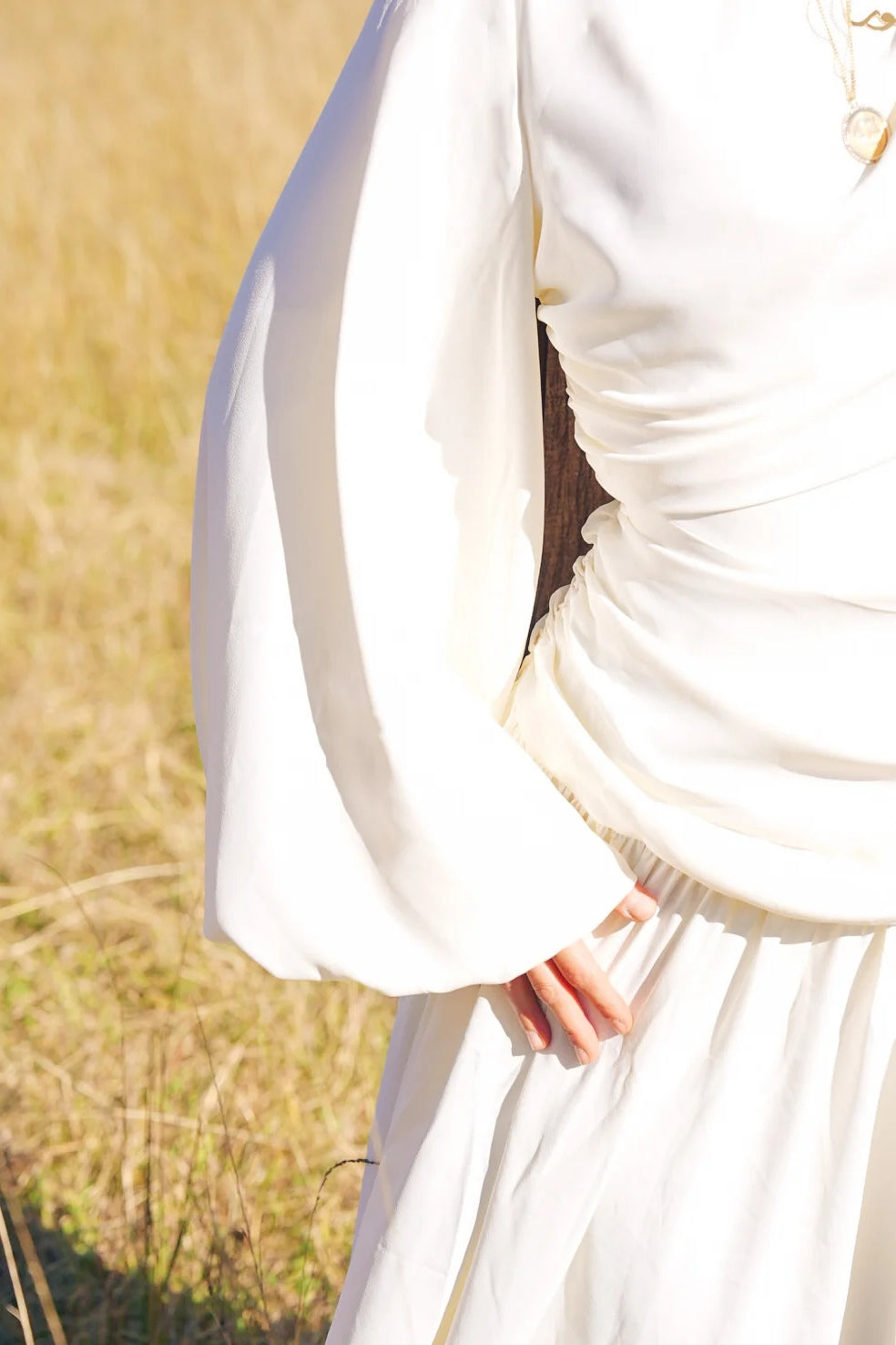 Lina Side Ruched Flare Sleeve Maxi Dress