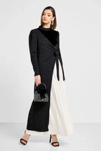 Two Toned Contrast Dress With Tie Detail