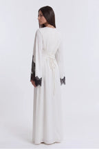 Lace-Trimmed Cape Overlay Modest Maxi Dress-White