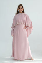 Maya Rhinestone Cape Layer Maxi Dress-Pink