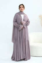 Rahma Tiered Flare Cuff Open Abaya-Purple