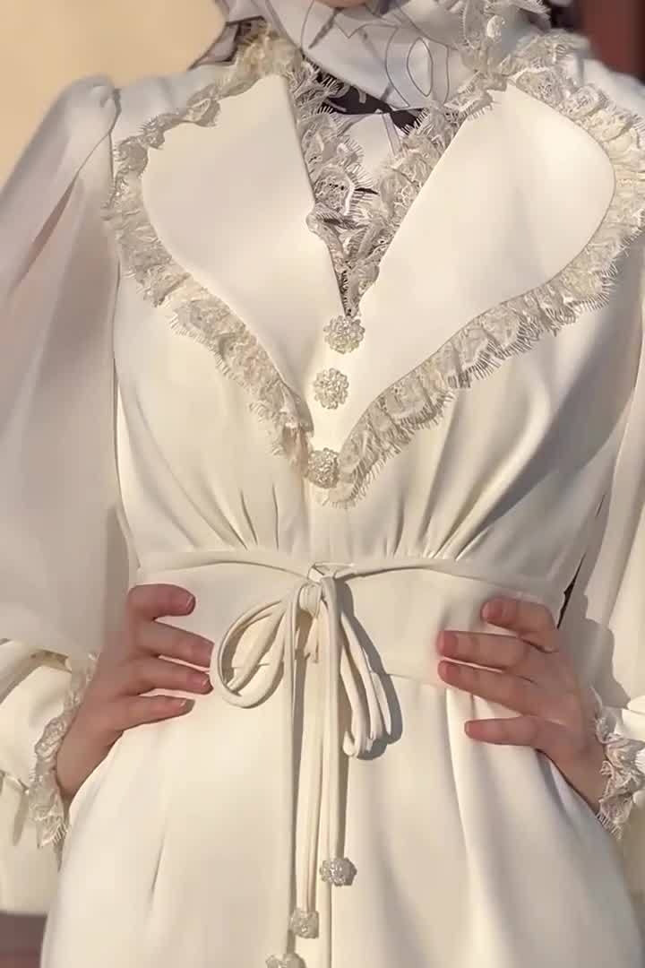 Aisha Lace Trim Waist Tie Modest Maxi