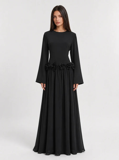 Amaya Flowerfall Gown -Black