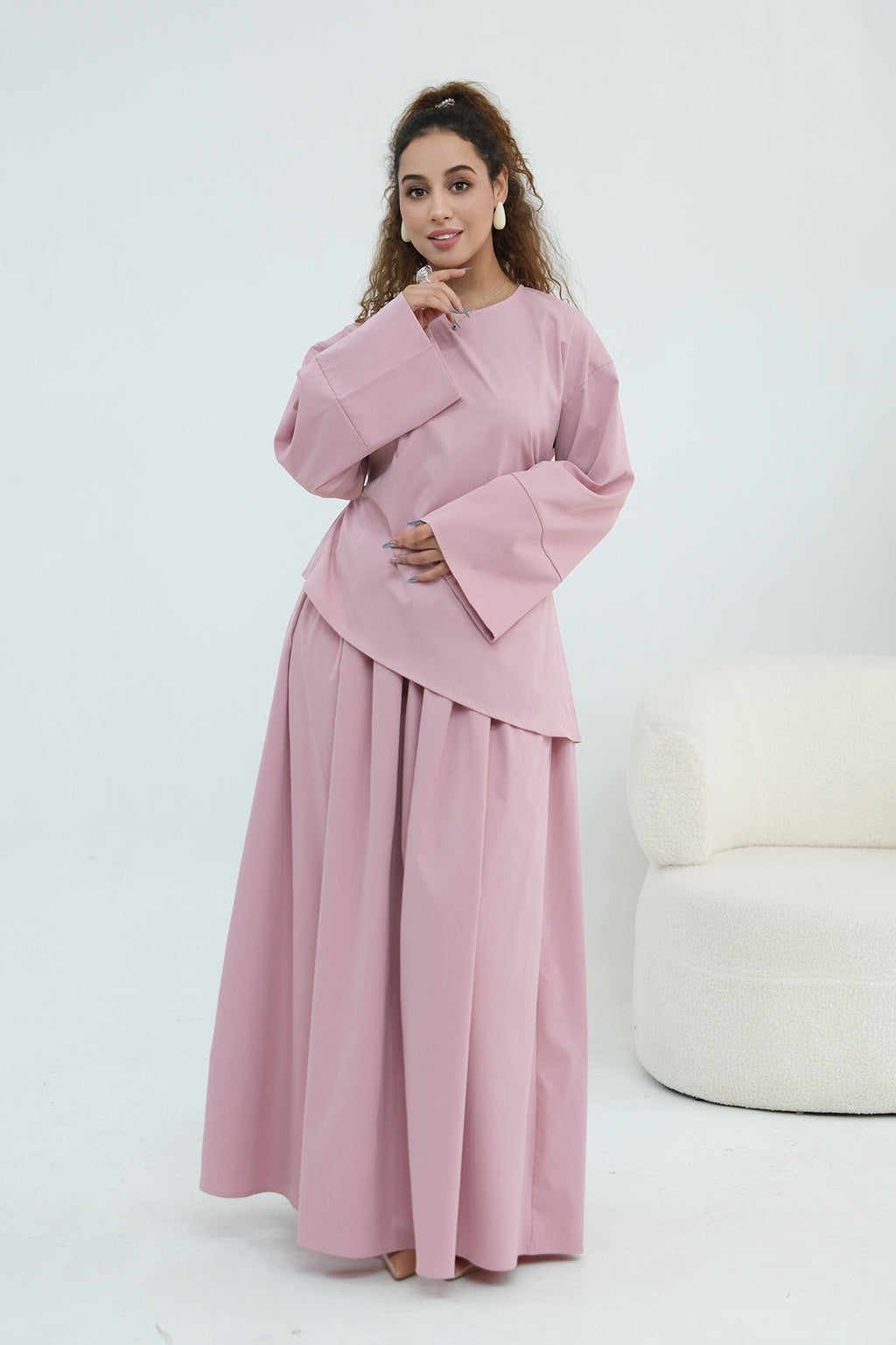 Zahra Asymmetrical Two Piece Maxi Set-Pink