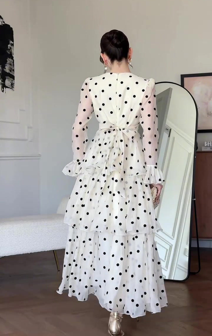 Lina Polka‑Dot Tiered Maxi Dress