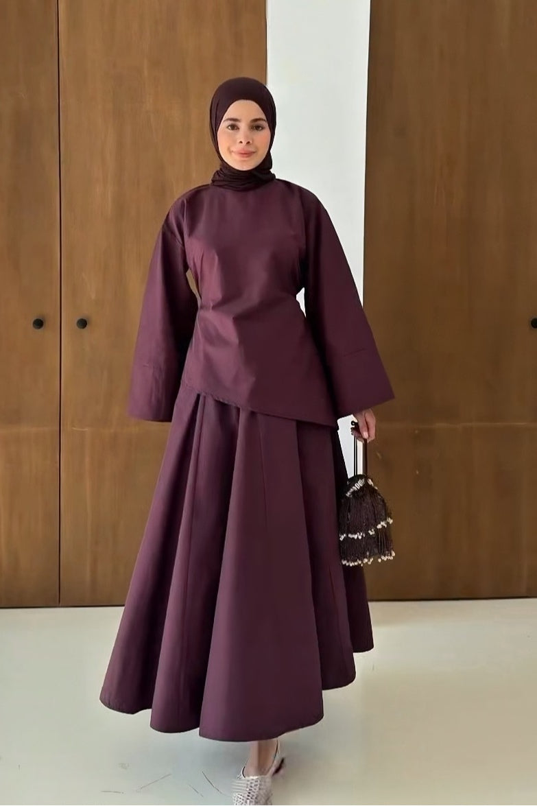 Zahra Asymmetrical Two Piece Maxi Set-Purple