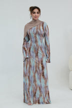 Leila Tie Dye Flare Sleeve Maxi Dress-Coffee