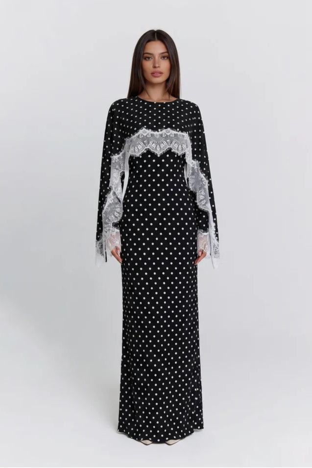 Salma Polka Dot Lace Cape Sleeve Maxi Dress