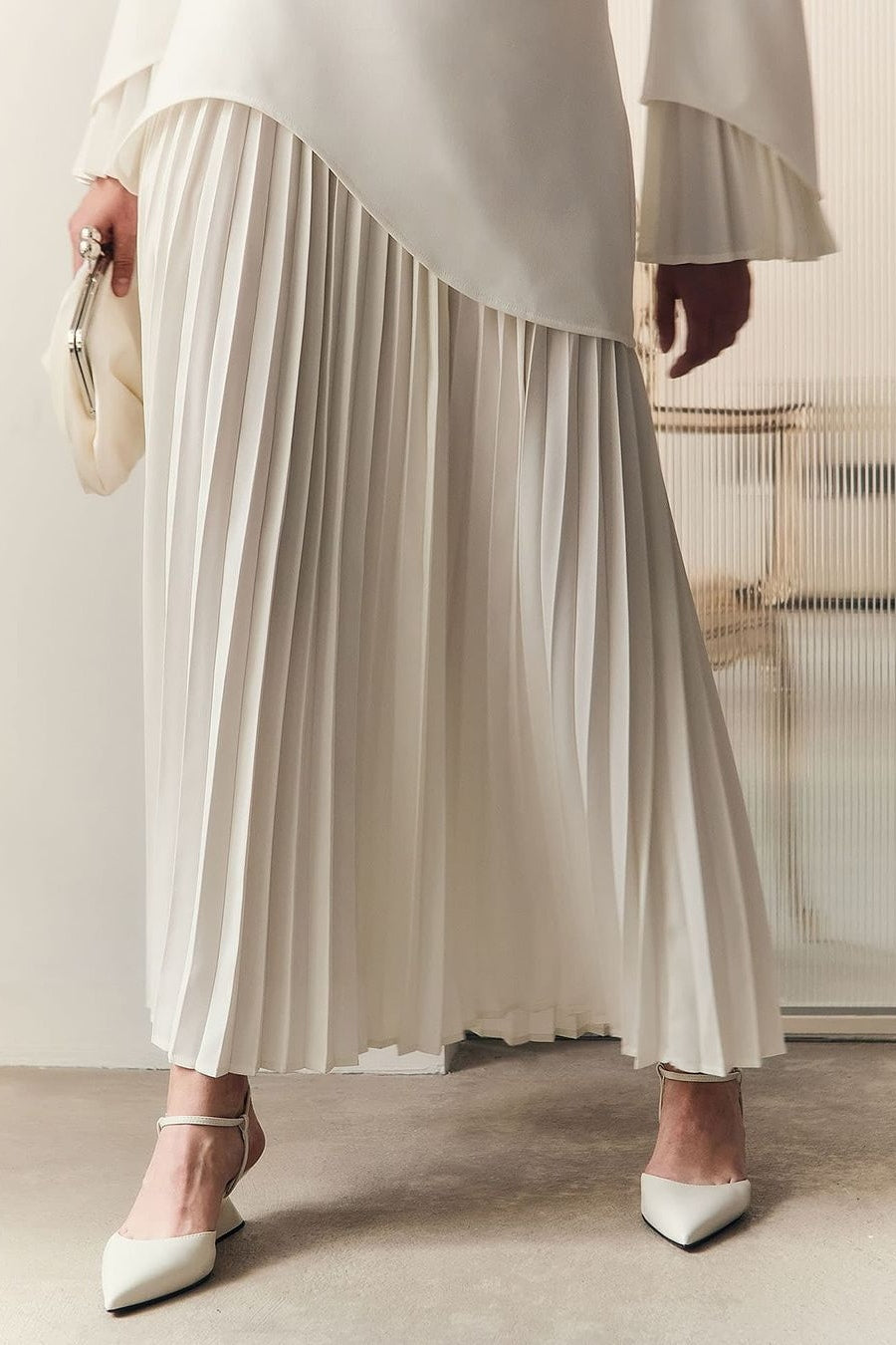 Maren Pleated Layer Midi Dress-Apricot